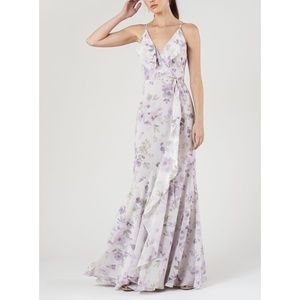 Jenny Yoo Ensley Floral Print V-Neck Ruffle Dress